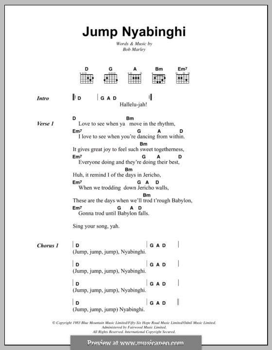 Jump Nyabinghi: Lyrics and chords by Bob Marley