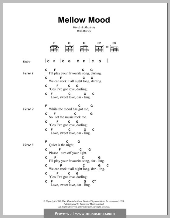 Mellow Mood: Lyrics and chords by Bob Marley