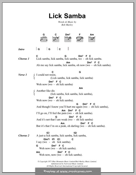 Lick Samba: Lyrics and chords by Bob Marley