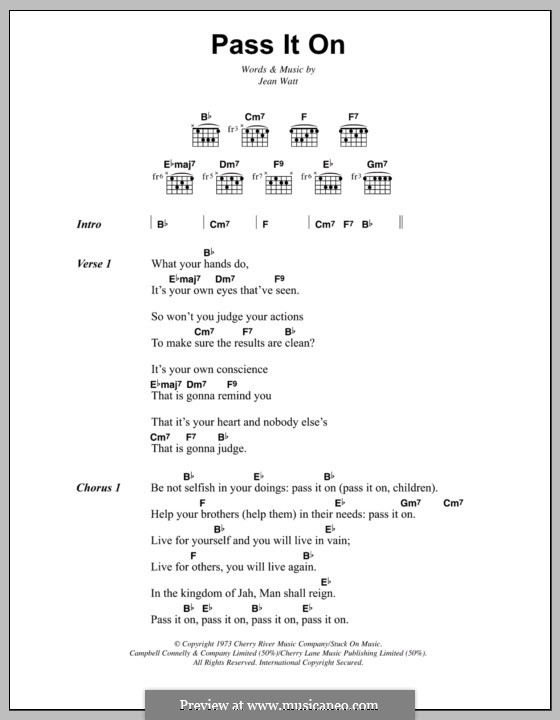 Pass It on (Bob Marley) by J. Watt - sheet music on MusicaNeo