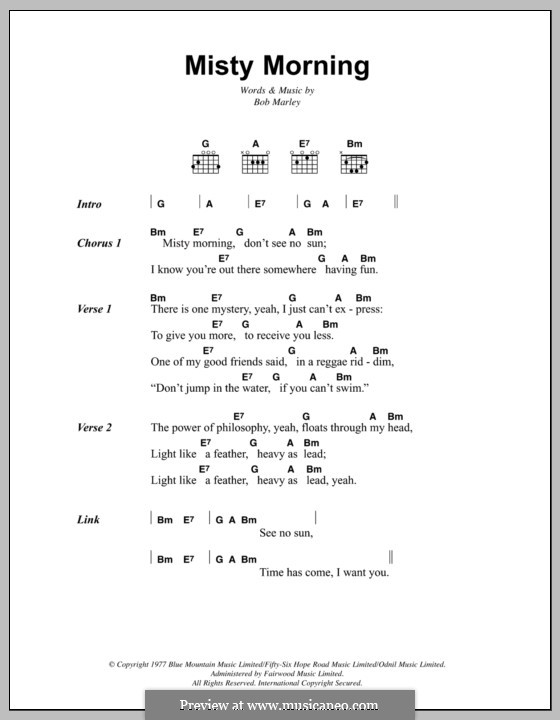 Misty Morning: Lyrics and chords by Bob Marley