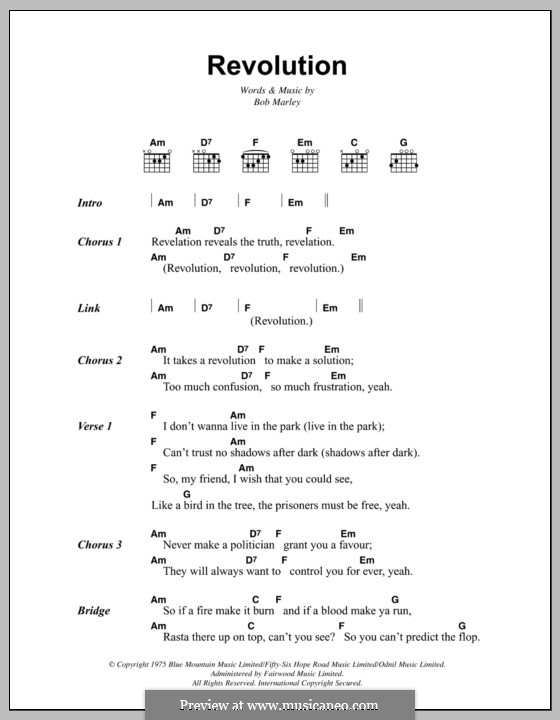 Revolution: Lyrics and chords by Bob Marley