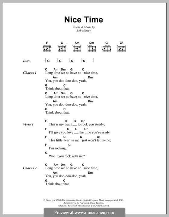 Nice Time: Lyrics and chords by Bob Marley