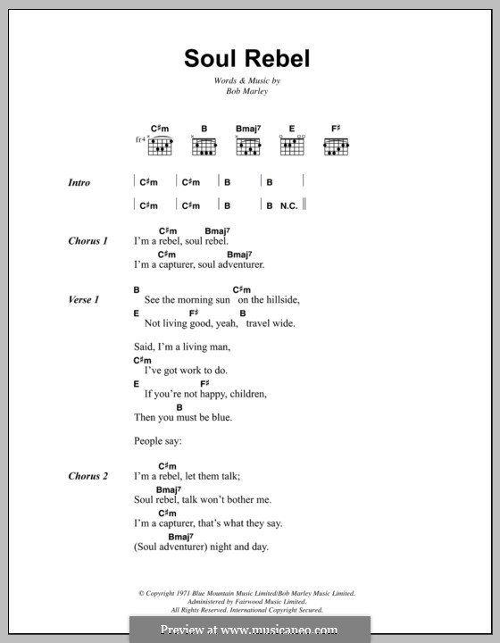 Soul Rebel: Lyrics and chords by Bob Marley