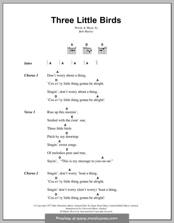 Three Little Birds: Lyrics and chords by Bob Marley