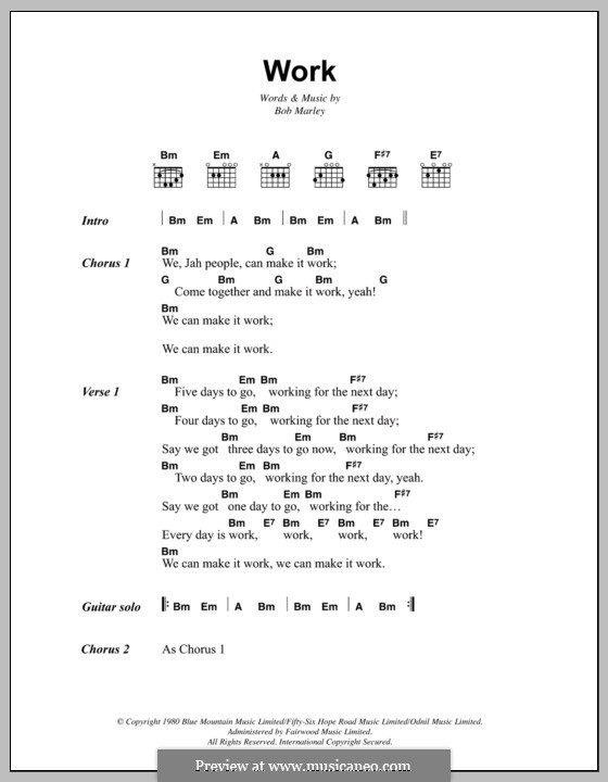 Work: Lyrics and chords by Bob Marley