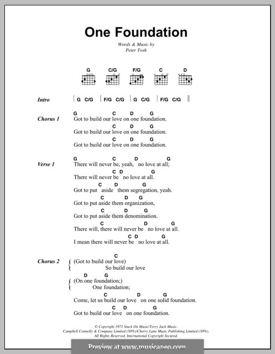 One Foundation (Bob Marley): Lyrics and chords by Peter Tosh