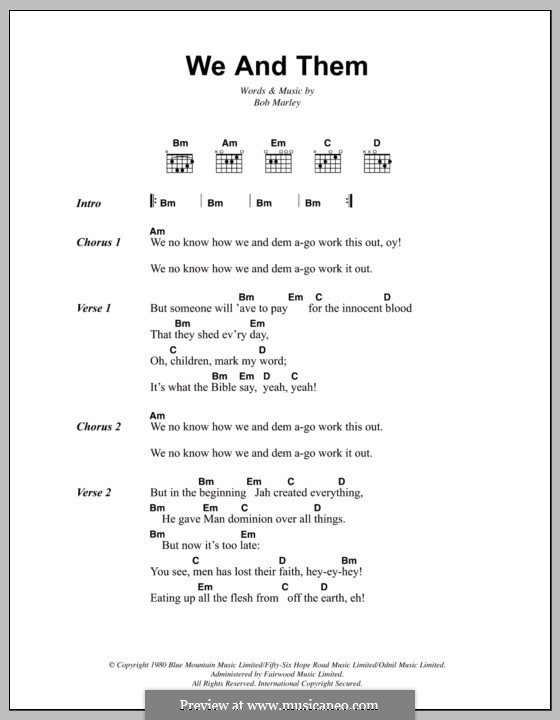 We and Them: Lyrics and chords by Bob Marley