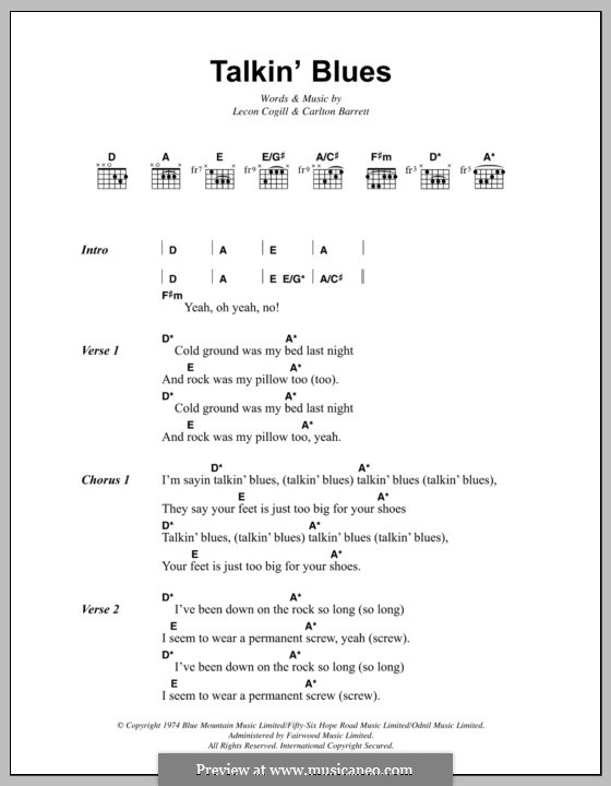 Talkin' Blues: Lyrics and chords by Carlton Barrett, Lecon Cogill