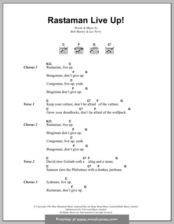 Rastaman Live Up! (Bob Marley): Lyrics and chords by Lee Scratch Perry 