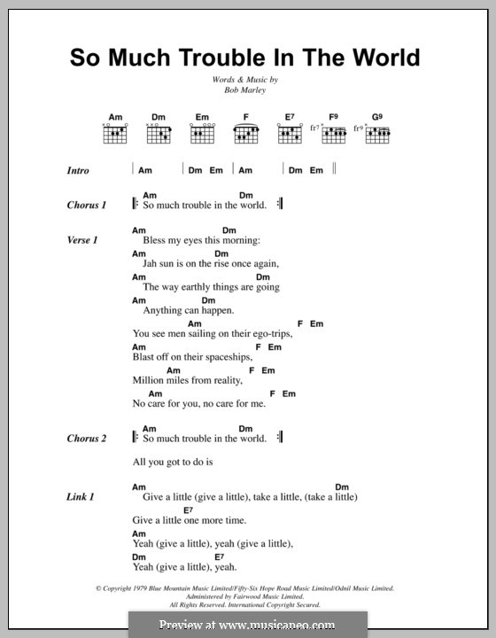 So Much Trouble in the World: Lyrics and chords by Bob Marley