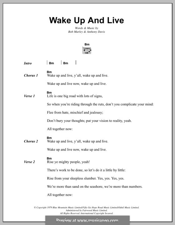 Wake Up and Live (Bob Marley): Lyrics and chords by Anthony Davis