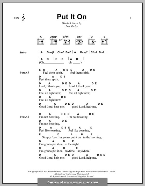 Put It on: Lyrics and chords by Bob Marley