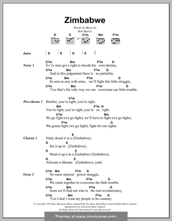 Zimbabwe: Lyrics and chords by Bob Marley