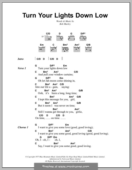 Turn Your Lights Down Low: Lyrics and chords by Bob Marley