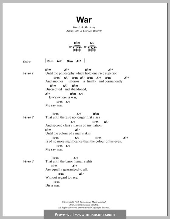 War: Lyrics and chords (Bob Marley) by Allen Cole, Carlton Barrett