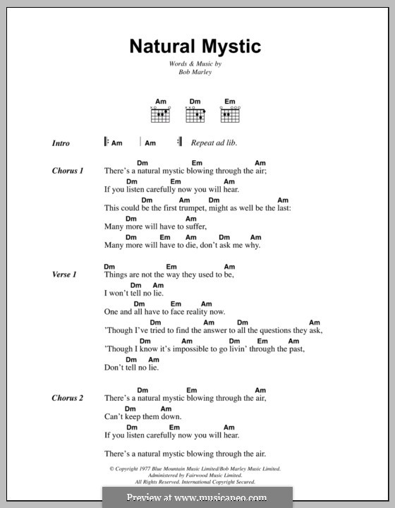 Natural Mystic: Lyrics and chords by Bob Marley