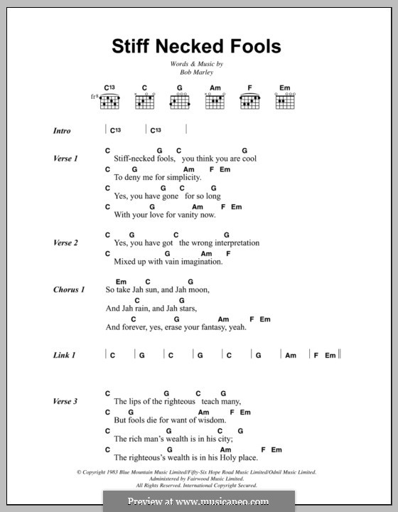 Stiff Necked Fools: Lyrics and chords by Bob Marley