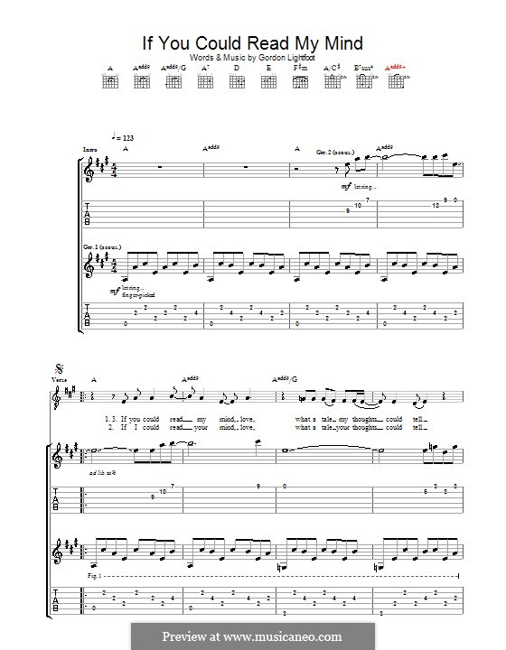 If you could read my mind by g lightfoot sheet music on musicaneo