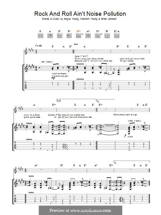 Rock and Roll Ain't Noise Pollution (AC/DC): For guitar with tab by Angus Young, Brian Johnson, Malcolm Young