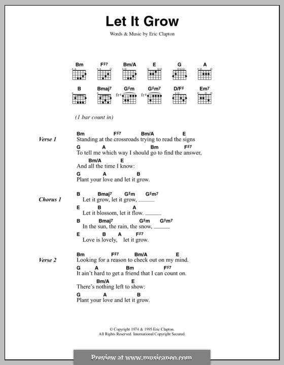 Let It Grow: Lyrics and chords by Eric Clapton