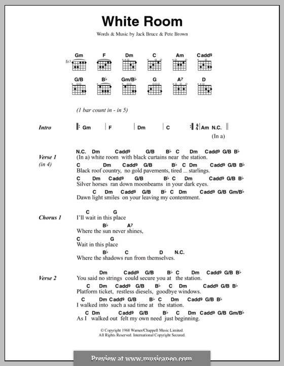 White Room (Cream): Lyrics and chords by Jack Bruce, Pete Brown