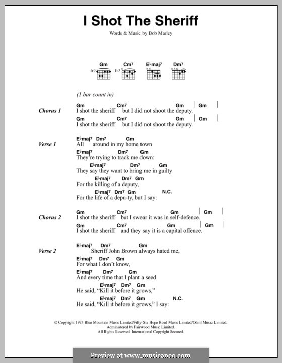 I Shot the Sheriff: Lyrics and chords by Bob Marley