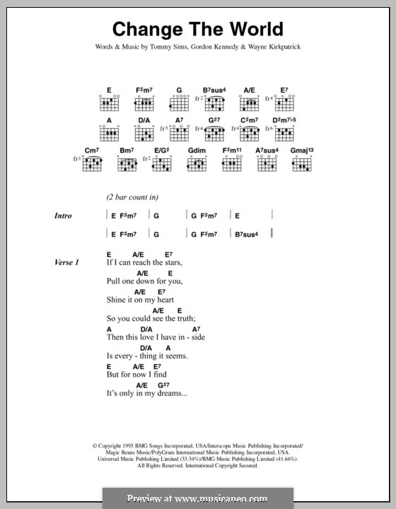 Change the World (Eric Clapton and Wynonna): Lyrics and chords by Gordon Kennedy, Tommy Sims, Wayne Kirkpatrick