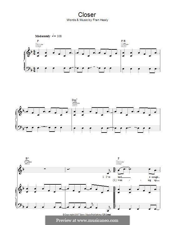 Closer (Travis): For voice and piano (or guitar) by Fran Healy