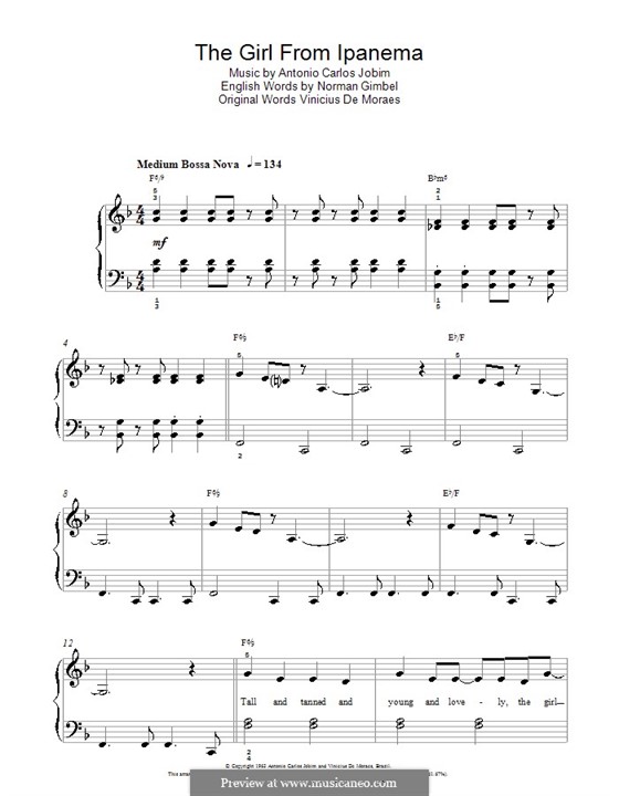 Piano version: Version for easy piano by Antonio Carlos Jobim