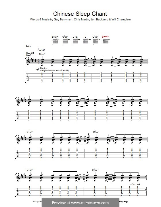 Chinese Sleep Chant (Coldplay): For guitar with tab by Chris Martin, Guy Berryman, Jonny Buckland, Will Champion