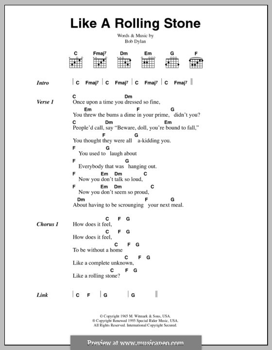 Like a Rolling Stone: Lyrics and chords by Bob Dylan