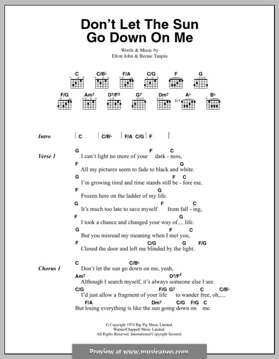 Don't Let the Sun Go Down on Me: Lyrics and chords by Elton John