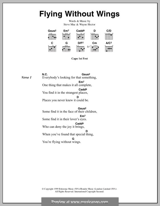 Flying without Wings (Westlife): Lyrics and chords by Steve Mac, Wayne Anthony Hector