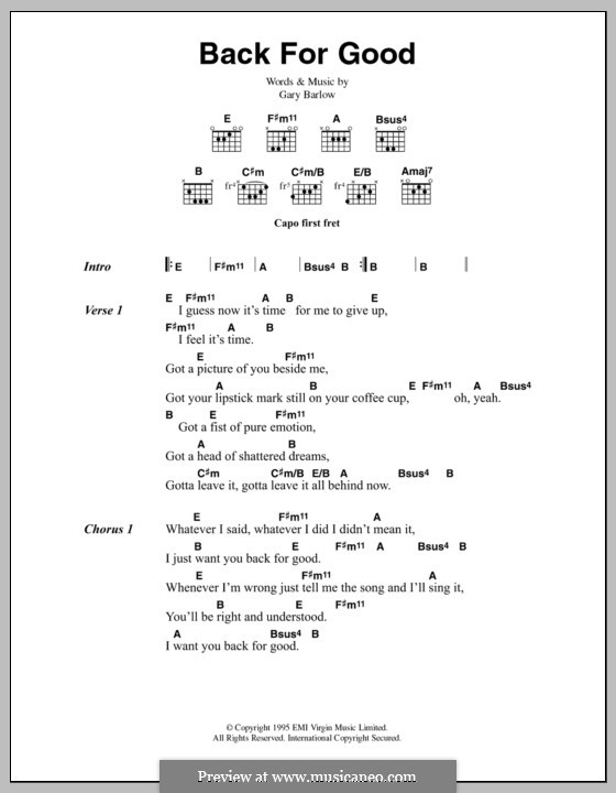 Back for Good (Take That): Lyrics and chords by Gary Barlow