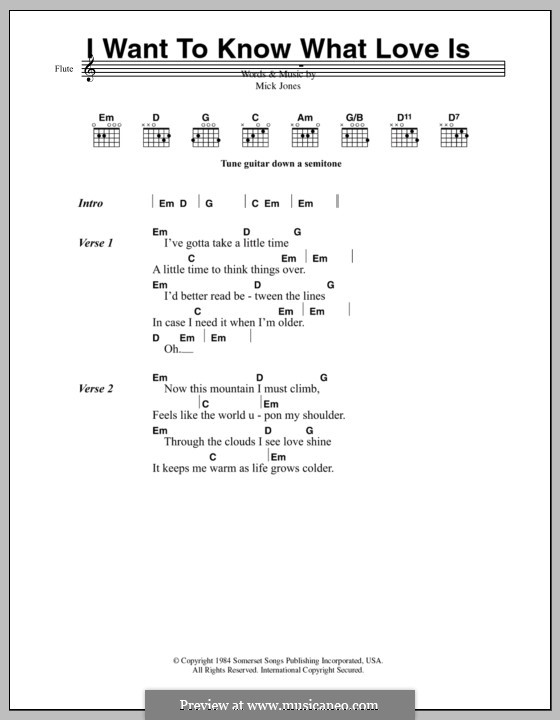 I Want to Know What Love Is (Foreigner): Lyrics and chords by Mick Jones