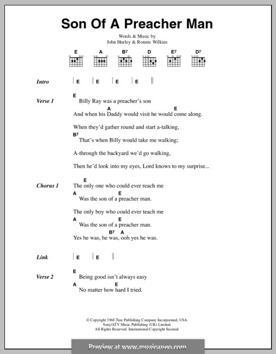 Son of a Preacher Man (Dusty Springfield): Lyrics and chords by John Hurley, Ronnie Wilkins