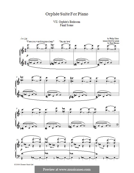 Orphée Suite for Piano: Orphée's Bedroom Final Scene by Philip Glass