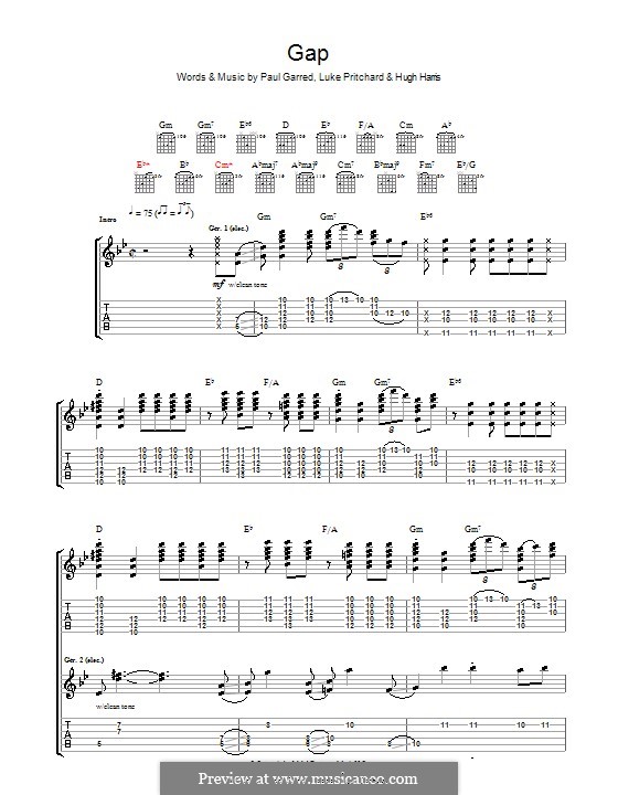 Gap (The Kooks): For guitar with tab by Hugh Harris, Luke Pritchard, Paul Garred