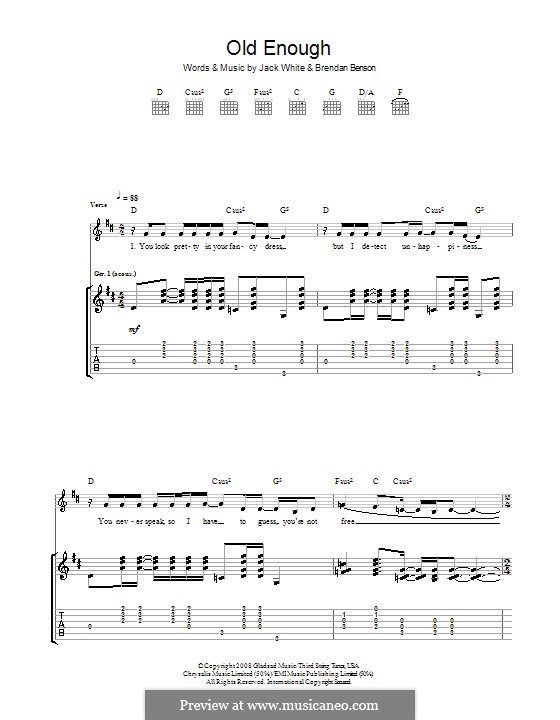 Old Enough (The Raconteurs): For guitar with tab by Brendan Benson, Jack White