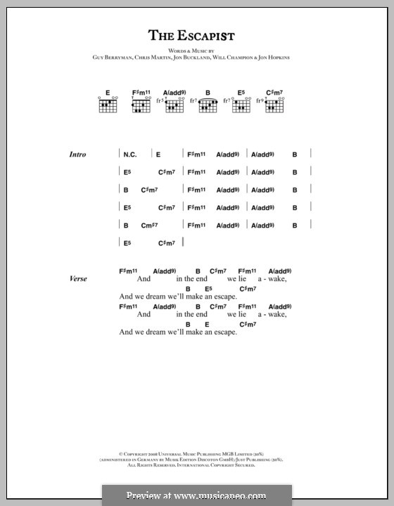 The Escapist (Coldplay): Lyrics and chords by Chris Martin, Guy Berryman, Jonny Buckland, Jon Hopkins, Will Champion