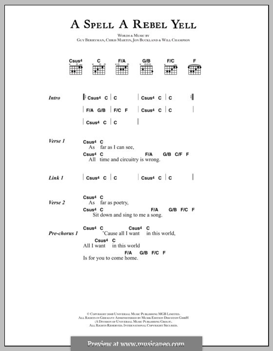 A Spell a Rebel Yell (Coldplay): Lyrics and chords by Chris Martin, Guy Berryman, Jonny Buckland, Will Champion