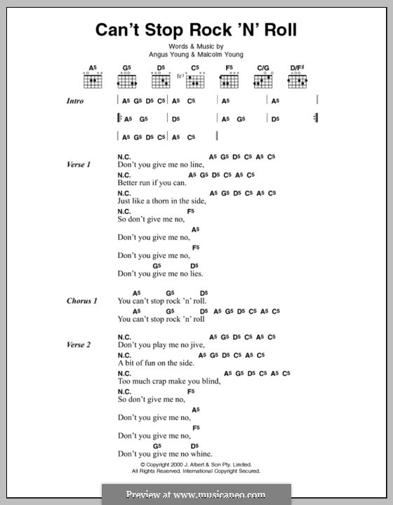 Can't Stop Rock 'n' Roll (AC/DC): Lyrics and chords by Angus Young, Malcolm Young