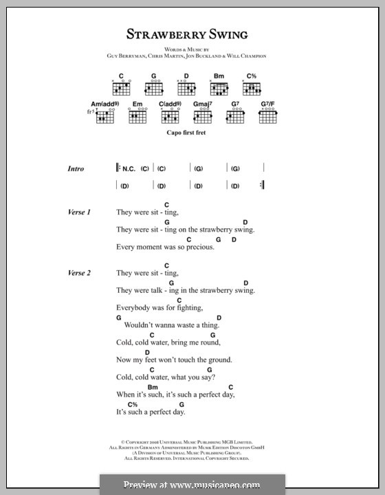 Strawberry Swing (Coldplay): Lyrics and chords by Chris Martin, Guy Berryman, Jonny Buckland, Will Champion