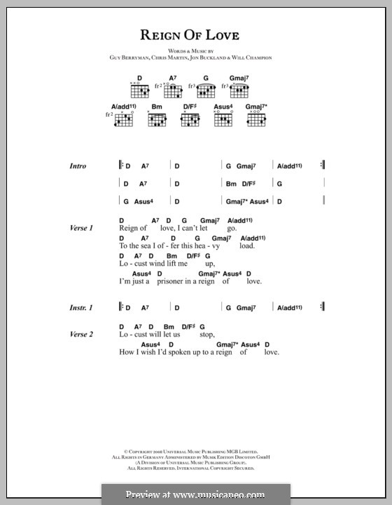 Reign of Love (Coldplay): Lyrics and chords by Chris Martin, Guy Berryman, Jonny Buckland, Will Champion