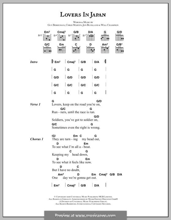 Lovers in Japan (Coldplay): Lyrics and chords by Chris Martin, Guy Berryman, Jonny Buckland, Will Champion