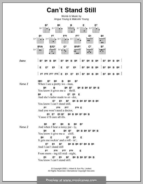 Can T Stand Still Ac Dc By A Young M Young Sheet Music On Musicaneo