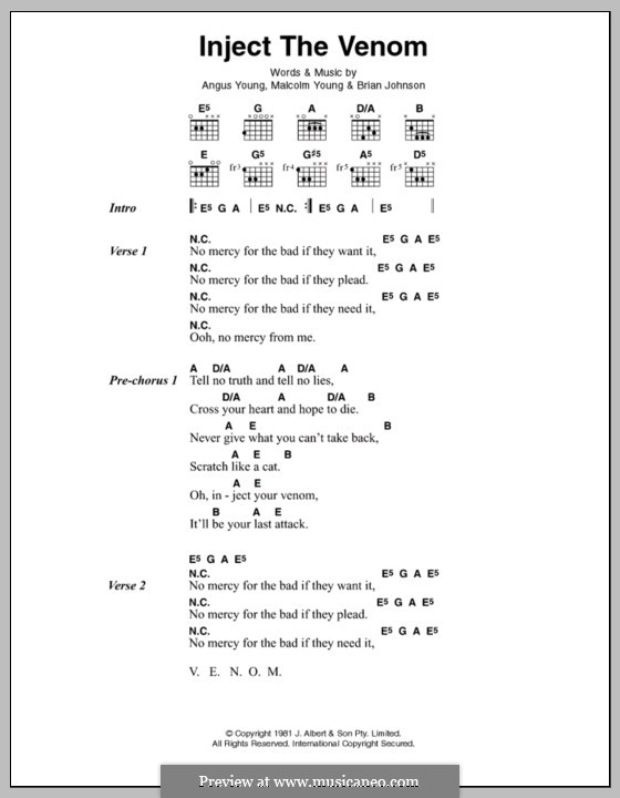 Inject the Venom (AC/DC): Lyrics and chords by Angus Young, Brian Johnson, Malcolm Young