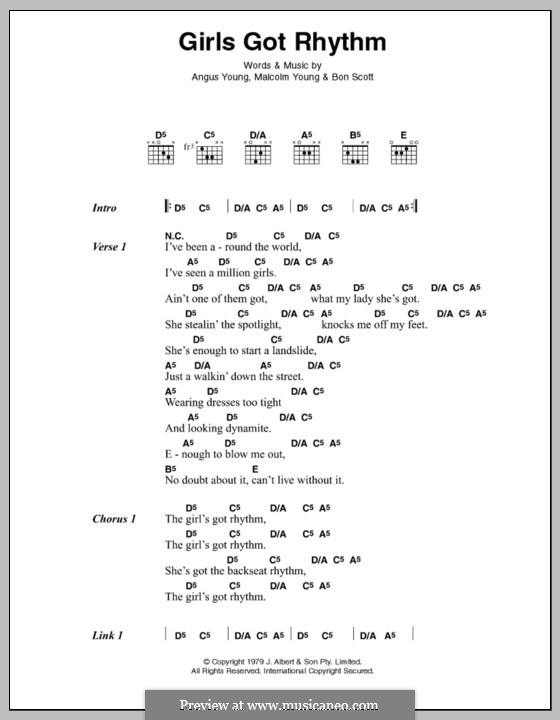 Girls Got Rhythm (AC/DC): Lyrics and chords by Angus Young, Bon Scott, Malcolm Young