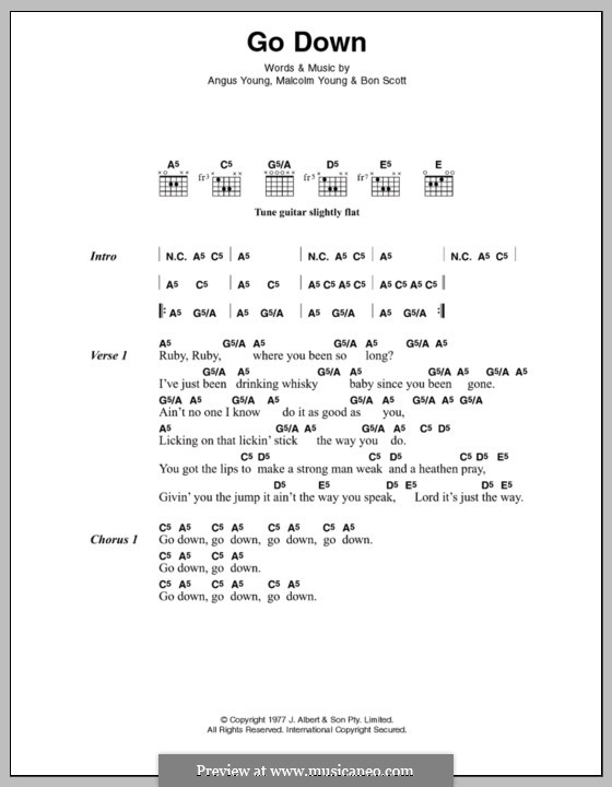 Go Down Ac Dc By A Young B Scott M Young Sheet Music On Musicaneo